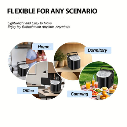 Ice Maker with Basket & Scoop, /Day Countertop Bullet Ice Machine, 9 Cubes in 6 Mins, Self-Cleaning
