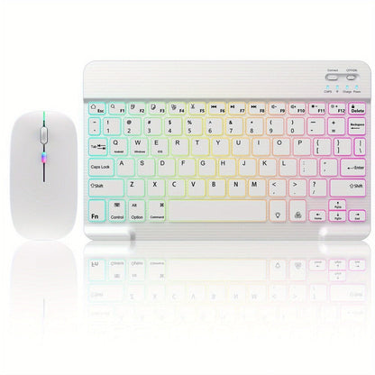 Wireless RGB Backlit Gaming Keyboard and Mouse Combo with Mouse Pad, 10-Inch Portable Keyboard Mouse Set for PC iOS Android Tablets