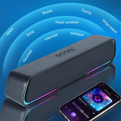 HiFi Soundbar with Subwoofer and RGB Lights, Bluetooth 5.0 Home Theater Speaker, FM Radio TF Card USB AUX TWS