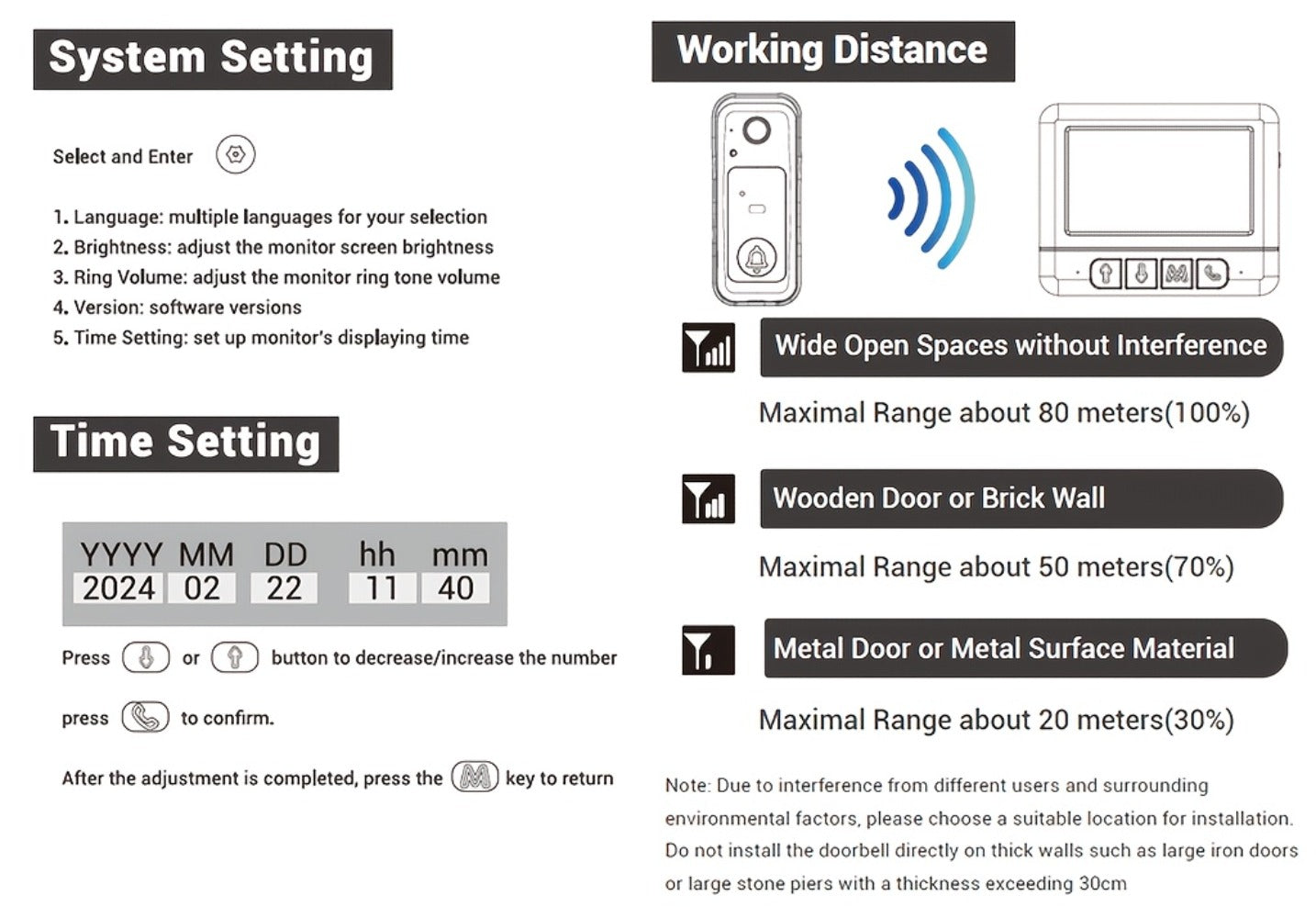 WiFi Video Doorbell with 4.3 Inch Indoor Monitor, Night Vision Two-Way Audio Rechargeable Battery