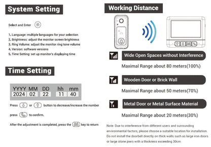 WiFi Video Doorbell with 4.3 Inch Indoor Monitor, Night Vision Two-Way Audio Rechargeable Battery