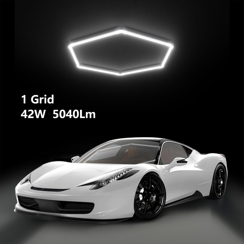 LED Hexagonal Garage Light 6500K, Super Bright Daylight White Shop Light 42W, 620W for Auto Detailing