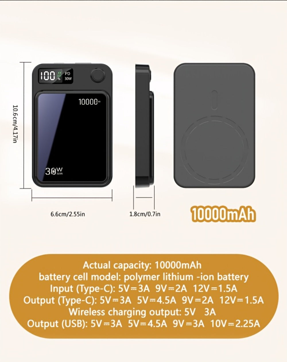 Power Bank Magnetic 6000-15000mAh with 30W Wired, 15W Wireless, Dual USB-C and Display in Four Colors