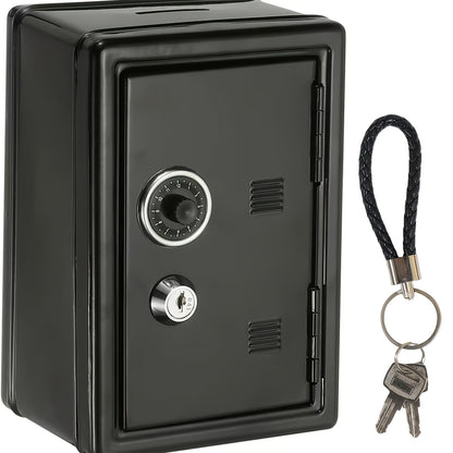 Metal Coin Bank Safe with Key and Combination Lock – Secure Steel Money Box with Removable Drawer, Coin Slot & Cash Storage for Home Office