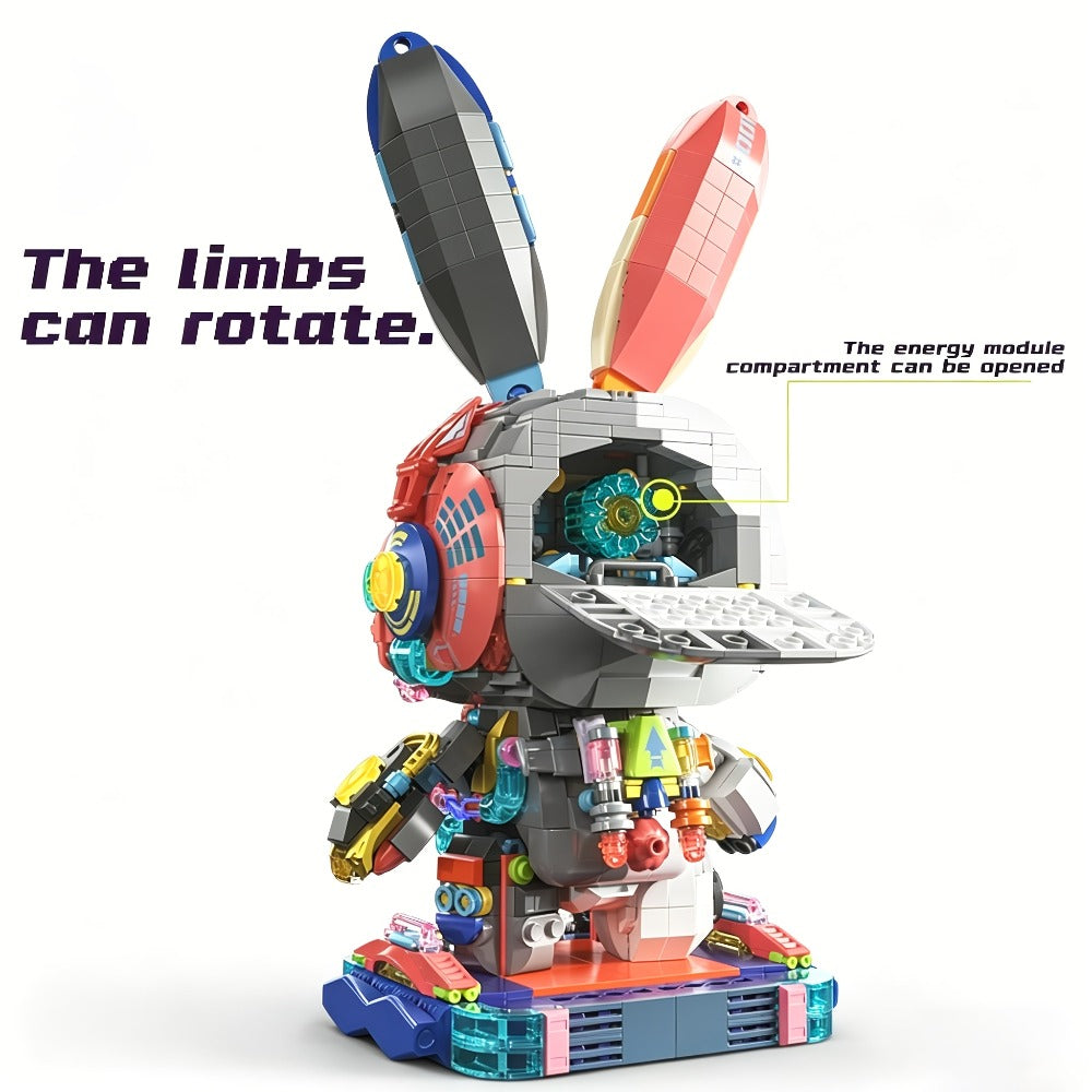 1377-Piece Mechanical Rabbit Building Block Model with Colorful Punk Styling and Rotating Limb Details