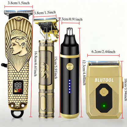 Men's Grooming Set 2 or 4 Piece - Cordless Electric Hair Clipper, T-Shaped Beard Trimmer, Nose Hair Trimmer & Electric Shaver