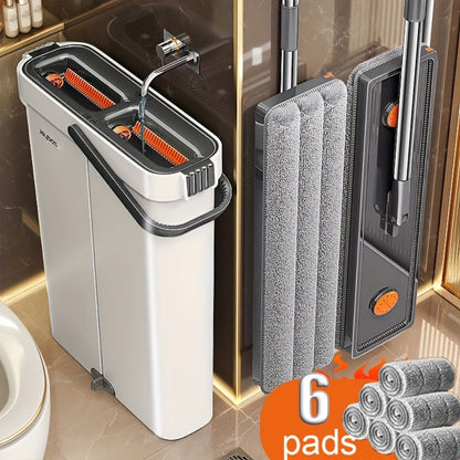 Flat Mop and Bucket System with Washable Reusable Microfiber Pads Dual Bucket Wringer Wet Dry Floor Mop for Hardwood Tile Marble Wall