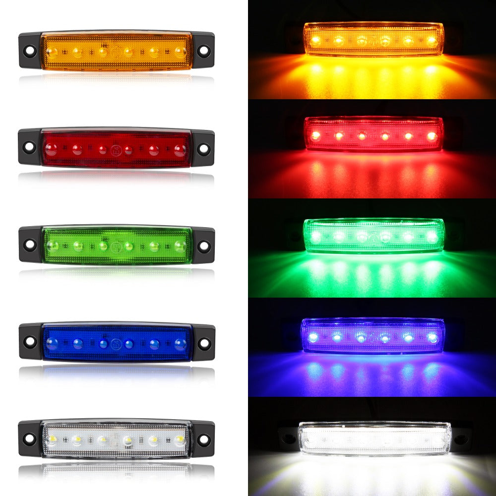 LED Side Marker Lights 20pcs 12V – 3.8" 6-LED Front Rear Indicator Lamps for Truck Trailer Lorry Bus Car | 10 Red & 10 Amber | High