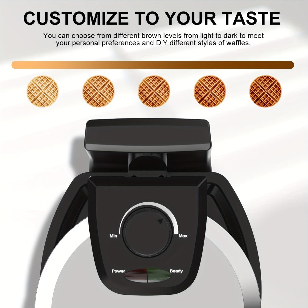 Rotating Waffle Maker with Round Plates, Browning Dial and Silvery, Double-Iron or Black-and-White Options