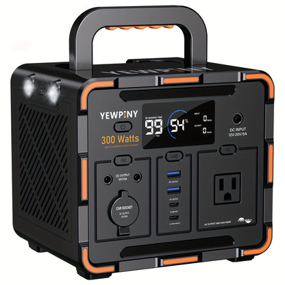 Portable Power Station 259Wh 300W or 599Wh 600W with AC, DC, USB, LiFePO4 Cell Pack and LED Light
