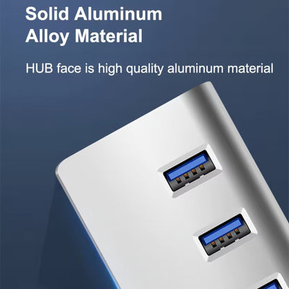Silvery Seven-Port USB 3.0 Hub with USB-A Host Cable and Aluminum-Alloy Housing for Laptop Accessories