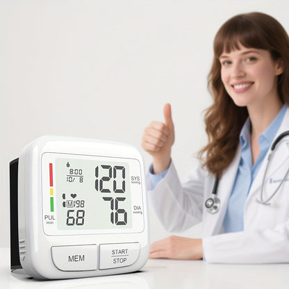 Blood Pressure Monitor Upper Arm Wrist Digital BP Machine LCD Backlit Display 2x90 Memory for Entryways, Bedrooms and Living Spaces