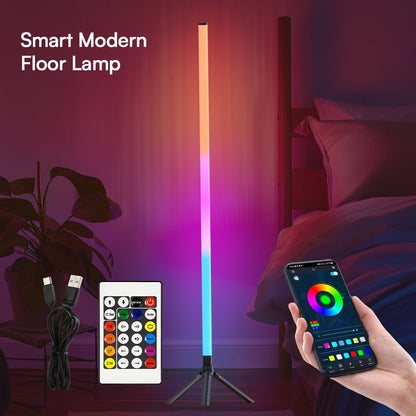 RGB Tube Floor Lamp 360° with Stand – App & 24-Key Remote Music Sync 16 Million Colors Dimmable Timer Mood Light for Bedroom Gaming Room DJ