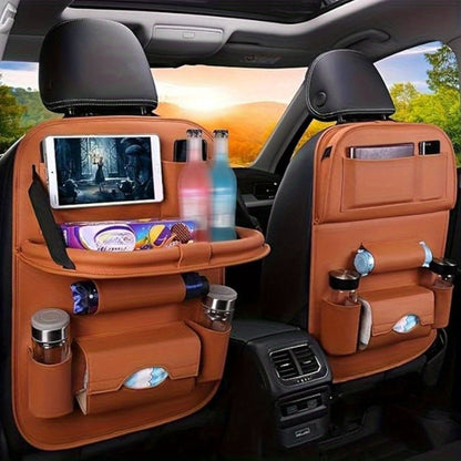 Car Rear Seat Organizer with Foldable Table, Footrest, Cup Holder, Tissue Box & Laptop Base – 2-Piece Premium Back Seat Storage Box Travel