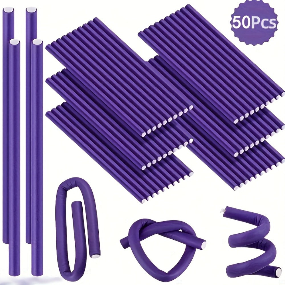 Flexible Foam Curl Formers 50pcs Heatless Curling Rods – Bendable Twist Hair Rollers for DIY Soft Waves & Spiral Curls, Short & Long Hair