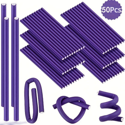 Flexible Foam Curl Formers 50pcs Heatless Curling Rods – Bendable Twist Hair Rollers for DIY Soft Waves & Spiral Curls, Short & Long Hair