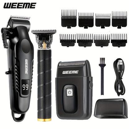 Men's Grooming Barber Haircut Set 2 & 3 Piece – Professional Hair Clipper USB Rechargeable T-Blade Trimmer Razor with 8 Limit Combs Complete