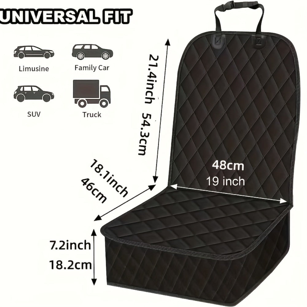 Quilted Black Front Car Seat Covers with Headrest Straps and Raised Pet-Guard Side Panels, Two-Piece Set