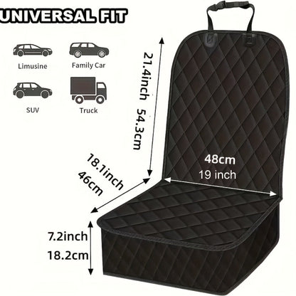 Quilted Black Front Car Seat Covers with Headrest Straps and Raised Pet-Guard Side Panels, Two-Piece Set