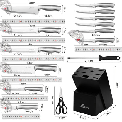 Stainless Steel Kitchen Knife Set Chef Knife Damascus Black Knife Block for Home Cooking, Dining and Outdoor Meals