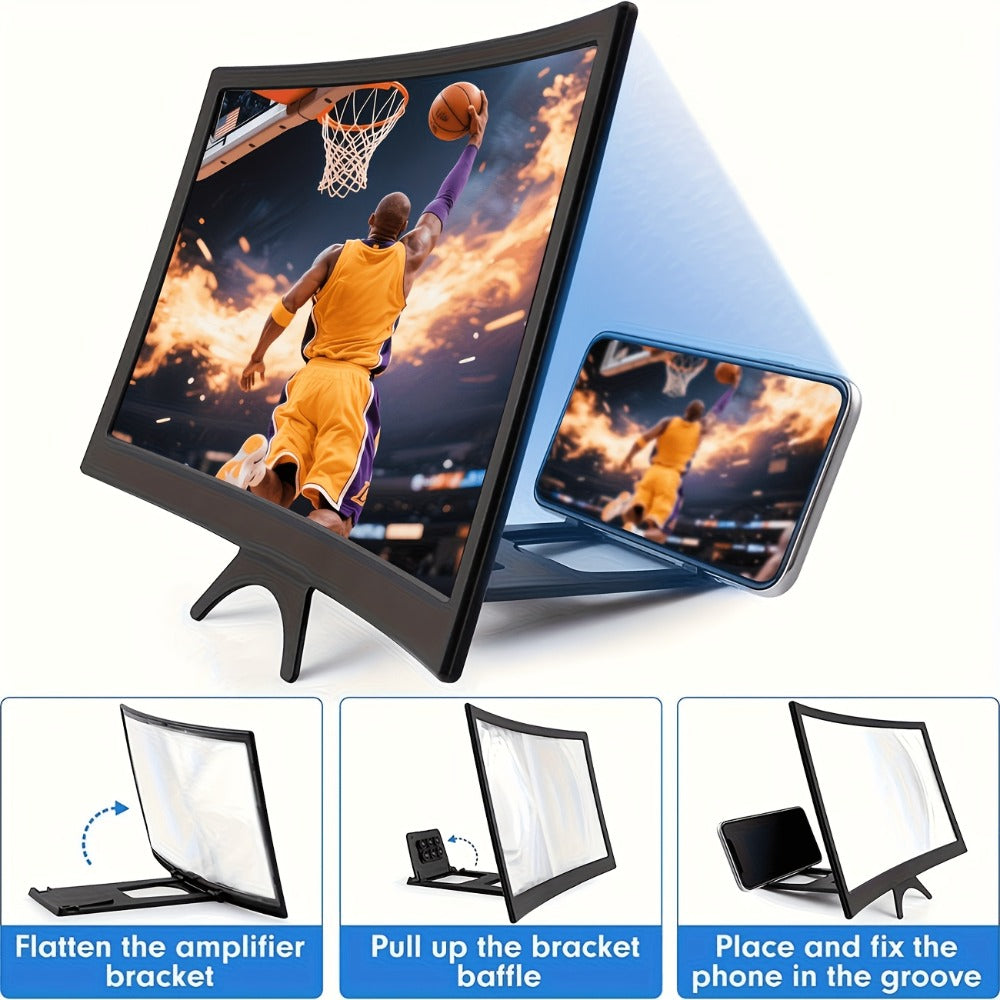16 Inch Screen Magnifier for Phone HD Curved 3000:1 Contrast 108° Wide Angle – Foldable Stand Eye Protection Mobile Amplifier for Movies
