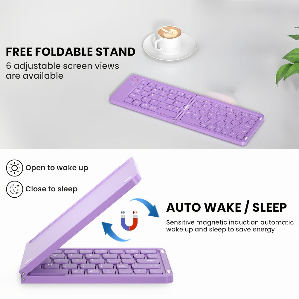 Folding Wireless Keyboard KLZO B023 Dual-Fold Magnetic, Slim Portable Bluetooth Keyboard, Ultra-Long Battery Life