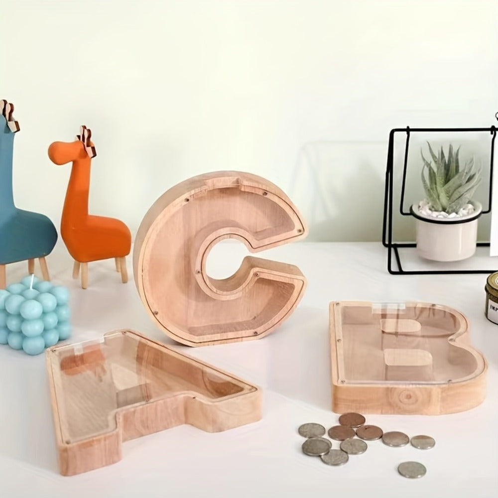 Wooden Letter Penny Bank – Alphabet Coin Bank Savings Box for Kids & Adults, Personalized Money Bank Birthday Gift