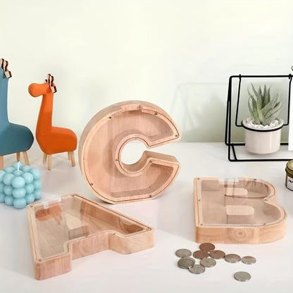 Wooden Letter Penny Bank – Alphabet Coin Bank Savings Box for Kids & Adults, Personalized Money Bank Birthday Gift