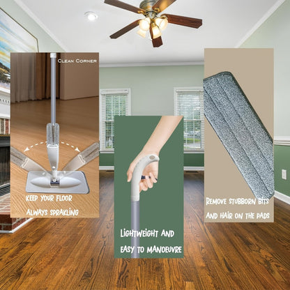 Spray Mop with 3 Microfiber Carbon Fiber Pads Water Spraying Flat Mop Wet Dry Dual Use Floor for Entryways, Bedrooms and Living Spaces