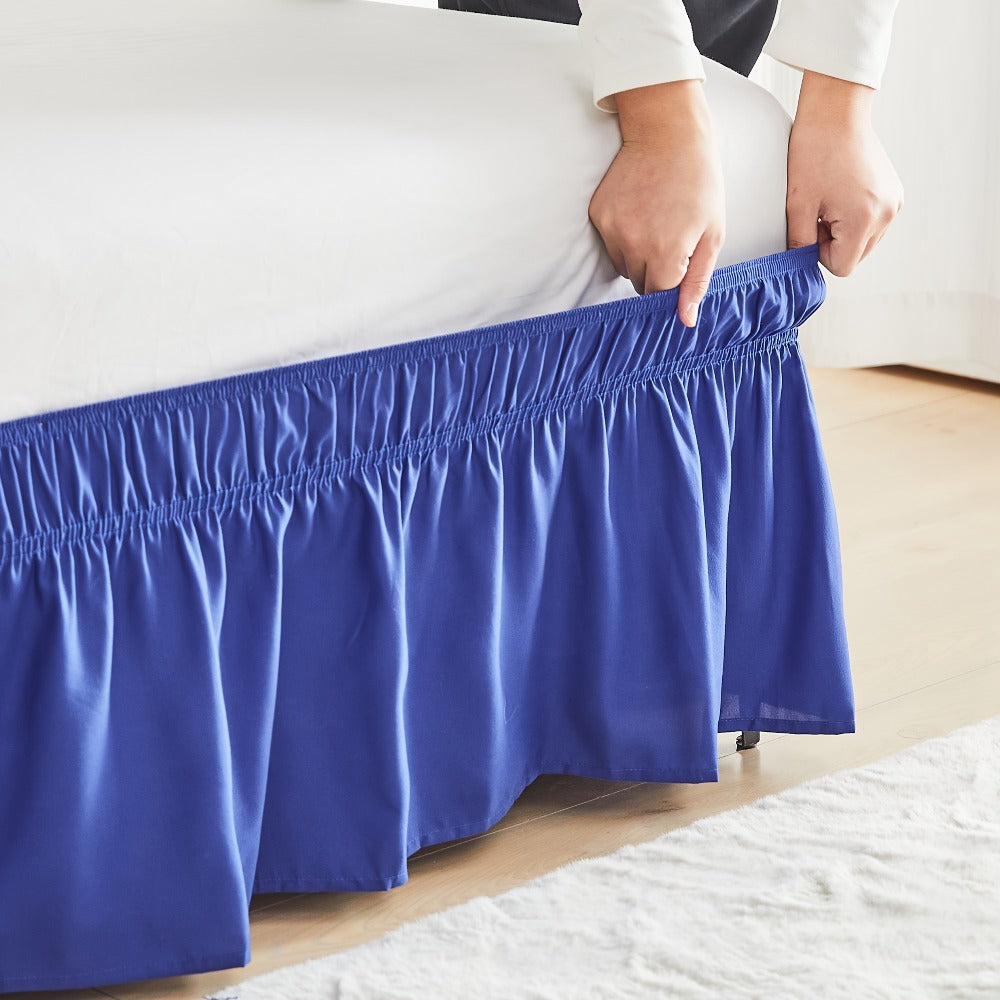 Bed Skirt Elastic Wrap Around Ruffle – 15 Inch Drop Microfiber Dust Ruffle, Adjustable No-Lift Fit, Fade Resistant Machine Washable