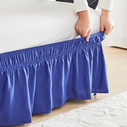 Bed Skirt Elastic Wrap Around Ruffle – 15 Inch Drop Microfiber Dust Ruffle, Adjustable No-Lift Fit, Fade Resistant Machine Washable