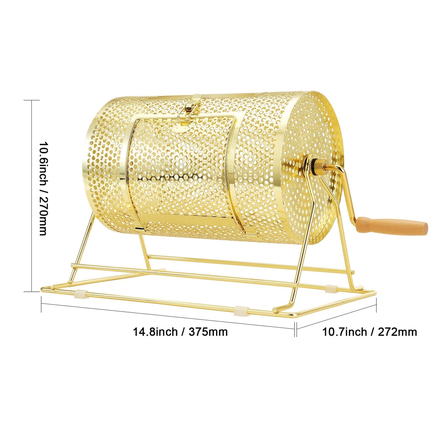 Raffle Drum Spinning Cage 12 Inch – Brass Plated Metal Lottery Ticket Drum with Wooden Handle, Holds 2500 Tickets or 100 Ping Pong Balls