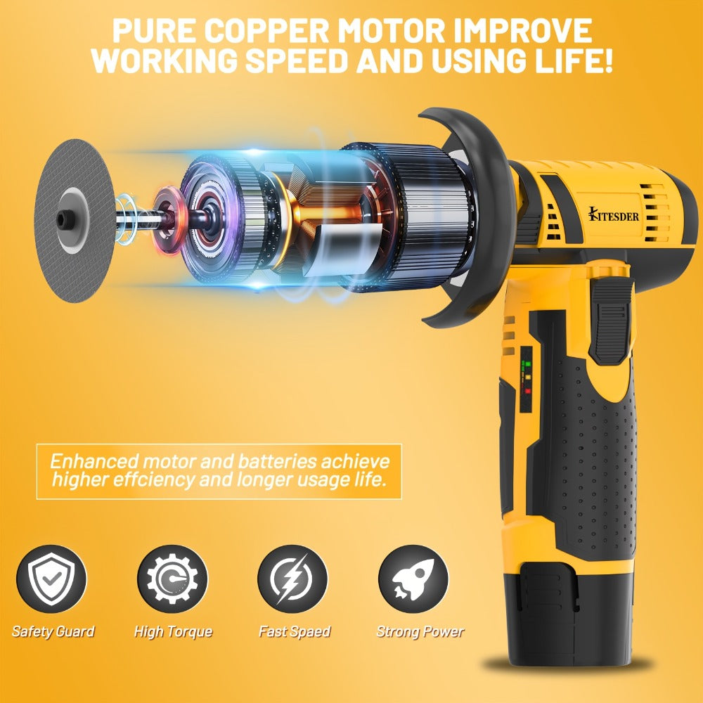 12V Cordless Angle Grinder - 19500 RPM Electric Sander & Polisher for Metal, Wood & Home, Multi-Function Grinding Tool