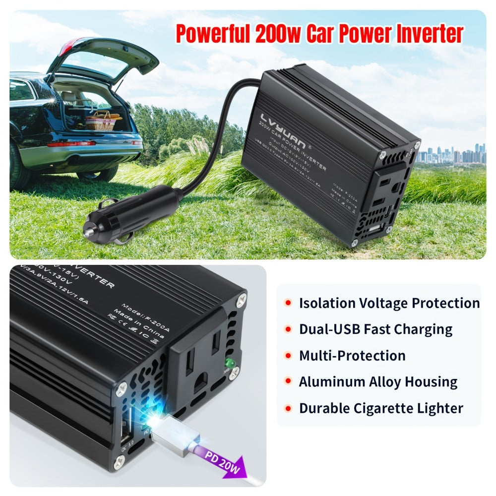 Car Power Inverter 500W 12V to 110V AC Outlet Converter with QC3.0 USB Port for Vehicle Boat Truck RV Portable Auto Power Adapter 200W Rated
