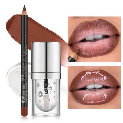 Lip Liner and Clear Lip Oil Duo with Silver-Cap Tube in Shade Options 01, 02 and 03 for Everyday Makeup