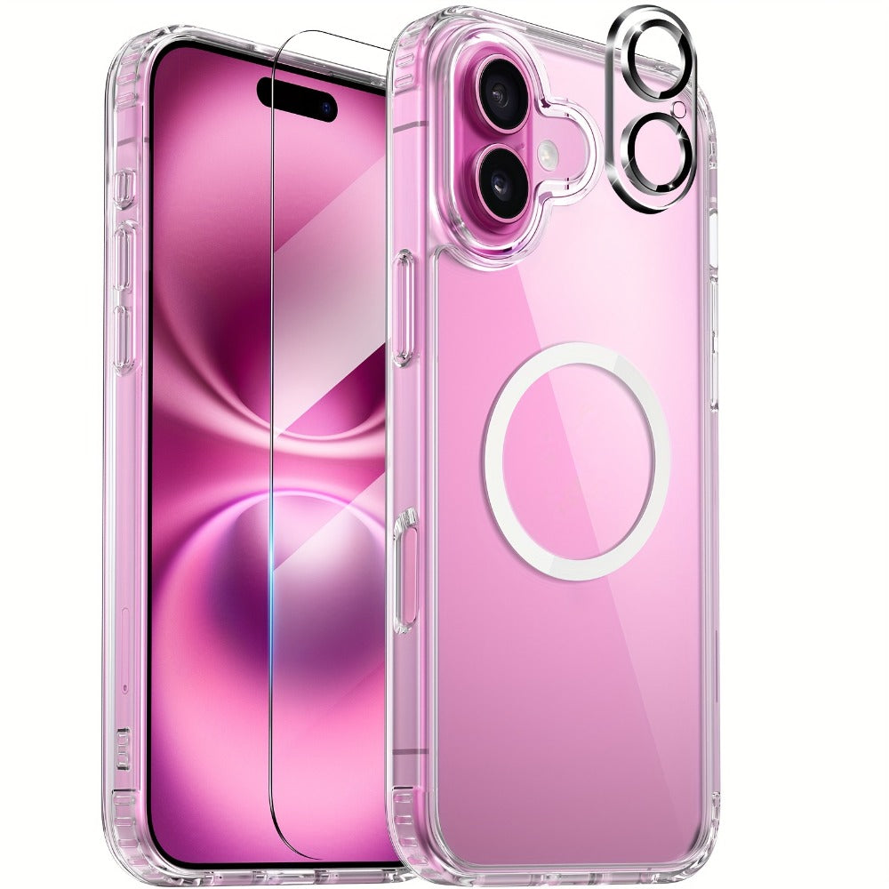 Phone Case Clear TPU and PC Three-Piece Bundle with Screen and Camera Lens Protectors for Select iPhone Models
