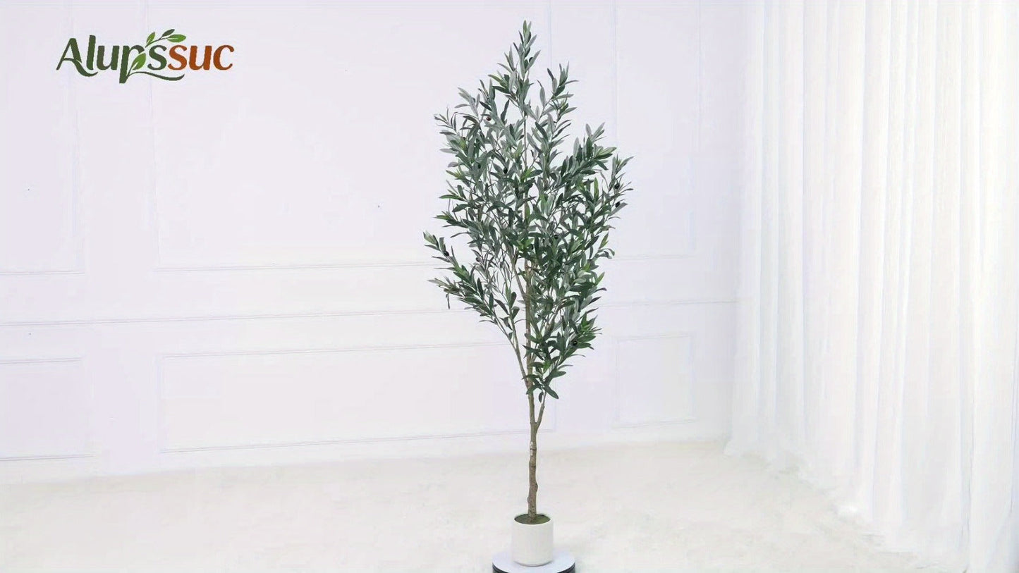 Full-Canopy Artificial Olive Tree with 4, 5, 6 or 7 ft Height Options, Decorative Fruit and Potted Base