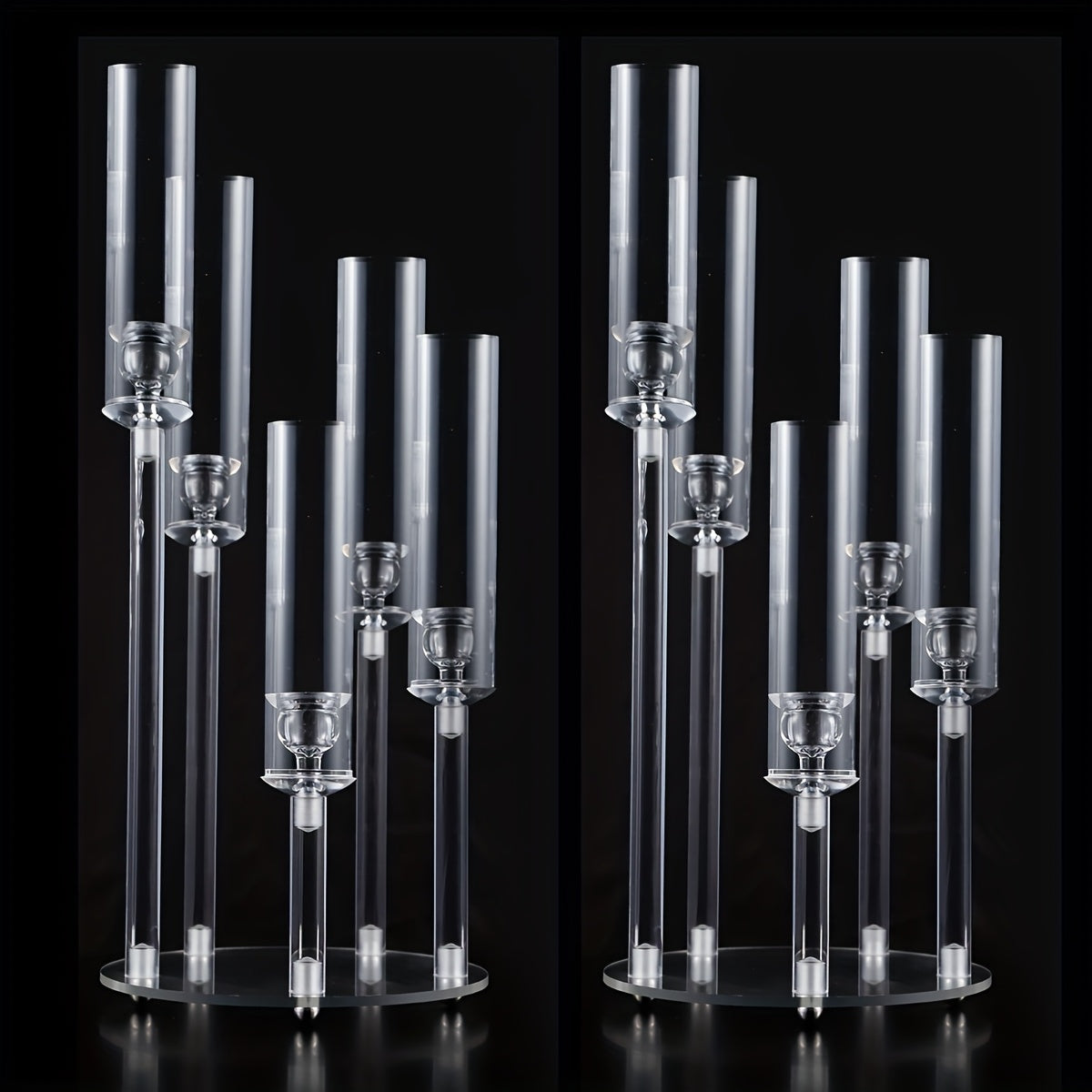 Acrylic Candelabra Candle Holder, Clear Crystal 5-Arm & 6-Arm Taper Candlestick Holders for Wedding Centerpiece
