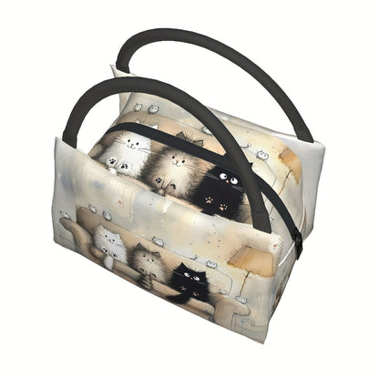 Cat Print Lunch Bag Tote, 11 x 6.3 x 6.7 Inches with Top Zipper, Dual Carry Handles and Tapered Profile