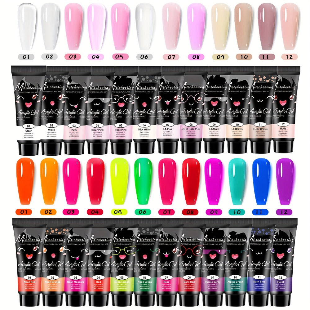 Poly Gel Nail Extension Kit 12pcs 3D Modeling Sculpting Gel – Semi-Permanent Resin Strengthener, Transparent Color Gel