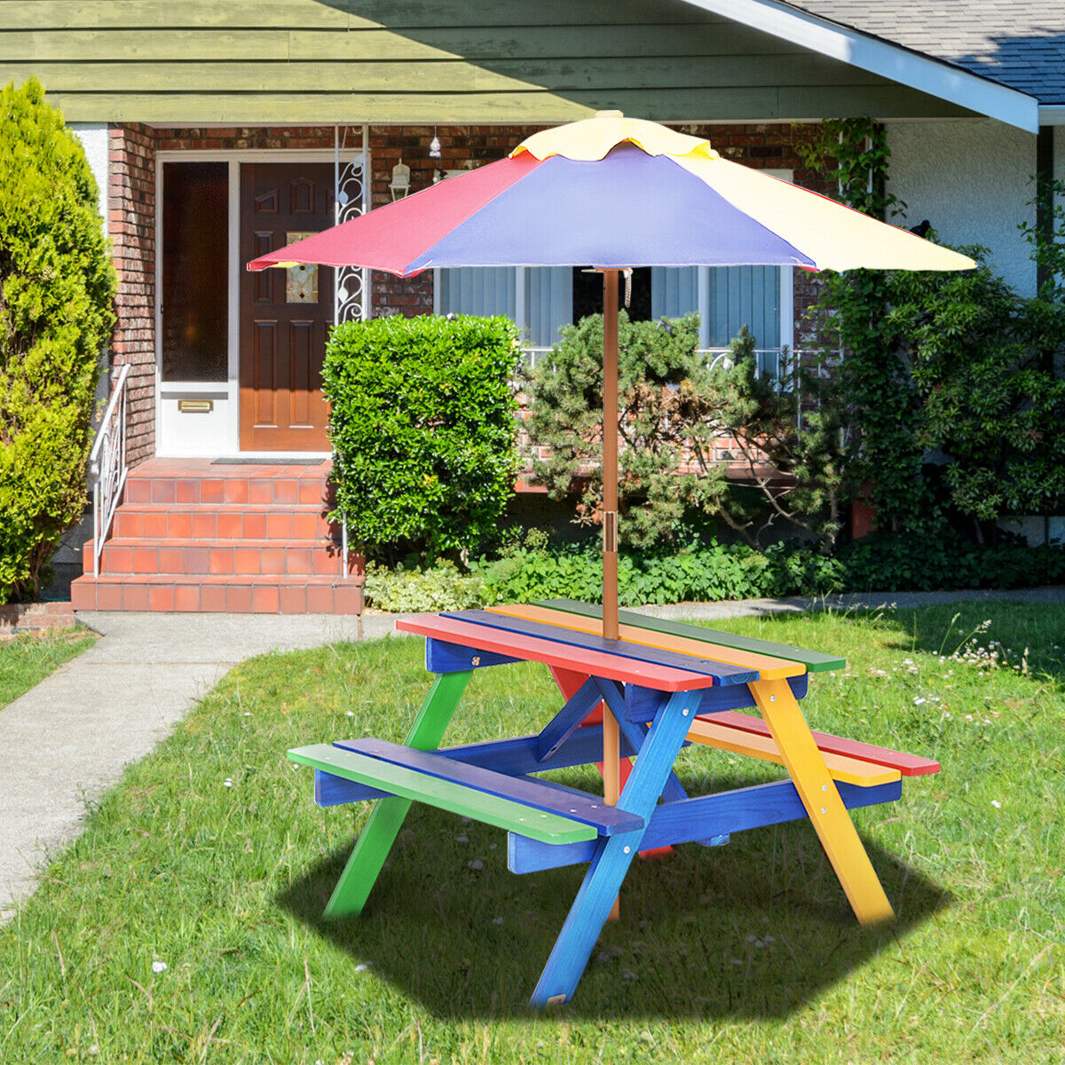 Kids Picnic Table Set with Umbrella Wood Table Bench Set for Toddlers Seats with the Listed Color, Size or Set Options for Everyday Use