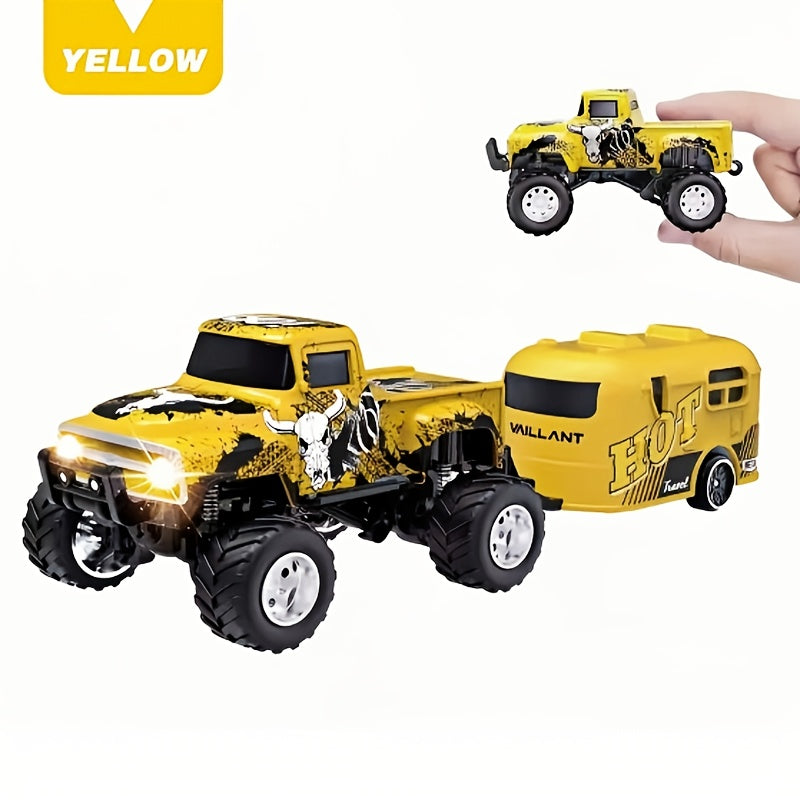Mini Alloy RC Monster Truck 1:64 Scale 2.4GHz Off-Road Crawler with LED Lights, Street Graffiti Spray-Paint Design