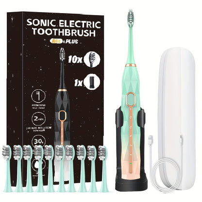 IPX8 Sonic Electric Toothbrush with 8 Replacement Brush Heads – Metal Shaft, USB Rechargeable 500mAh, Travel Case & Holder
