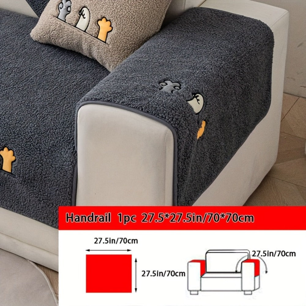 Sofa Cover Thick Plush Shearling Panels with Animal and Bone Embroidery and Backing Detail for 2 to 4 Seats