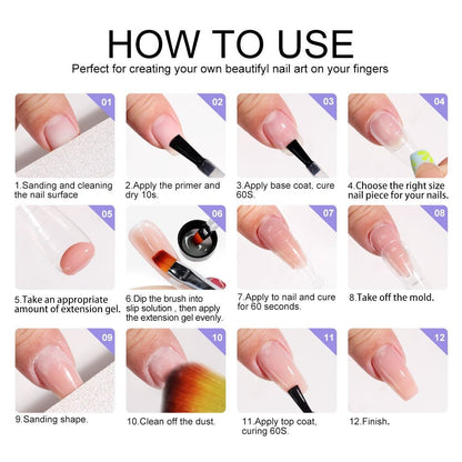 Gel Nail Polish Kit with UV Lamp & Electric Nail Drill – 12 Colors Gel Polish Set, Poly Extension Gel, Top &