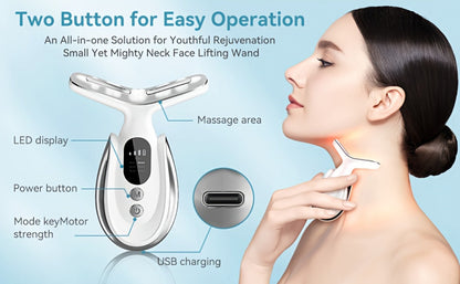 Face & Neck Massager 7-in-1 LED Light Therapy USB Rechargeable - Multifunctional Facial Lifting Wrinkle for Home or Salon Spa Use