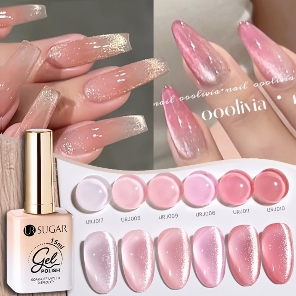 White Glitter Cat Eye Gel Polish Set 2pc Sparkling Magnetic with Stick Included | Soak Off UV LED 0.51oz Each Semi-Permanent 3D Nail Art |