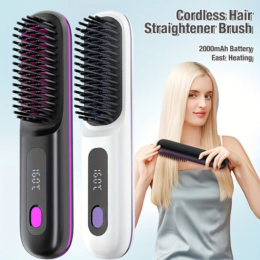 Cordless Hair Straightener 2-in-1 Ceramic Flat Iron & Curler – USB-C Rechargeable Wireless Portable Travel Styling Tool 3-Speed Heat