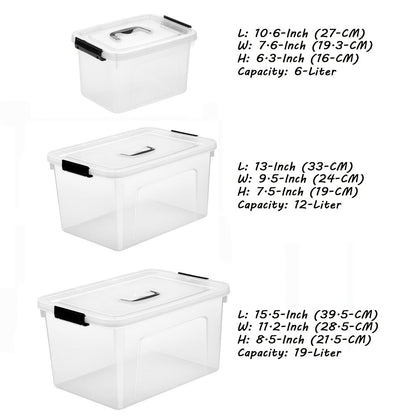 6-Pack Clear Storage Bins with Lids & Latch Handle, Stackable Plastic Containers 6-Liter