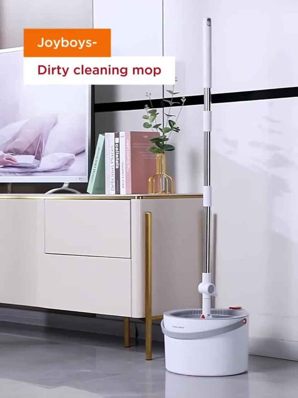 Spin Mop and Bucket Set with Wringer, Joybos Hands-Free Self-Wringing Rotating Floor Mop, Sewage Separation Design, 3 Mop Head Types
